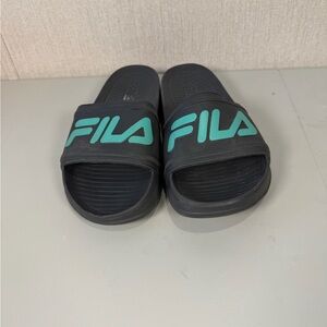 Fila Black Slides with Teal Logo
